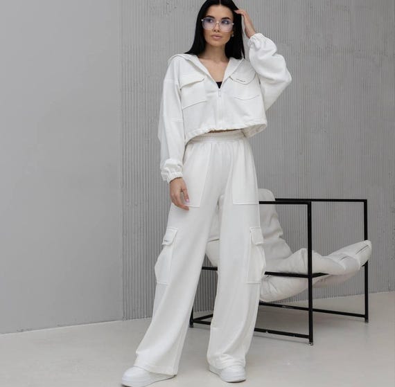 White cotton sweatsuit set shop