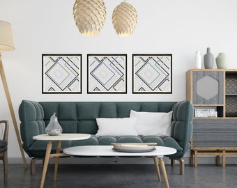 Modern Grid - Abstract Wall Art, Art Prints Download, Wall Décor, Set of 3, Digital Download