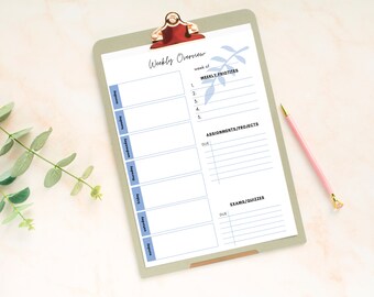 Planificateur académique hebdomadaire pour étudiant, téléchargement numérique instantané