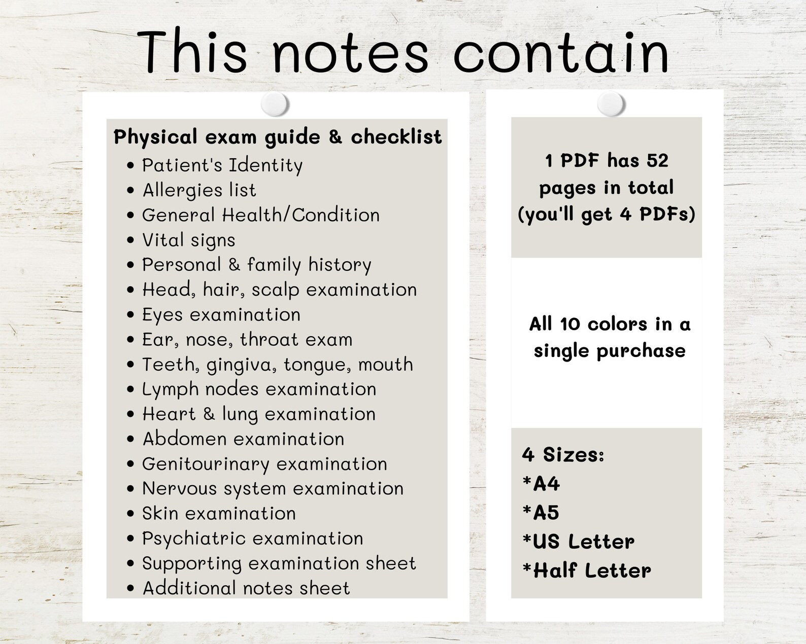 Physical Examination Notes Printable Medical School Etsy