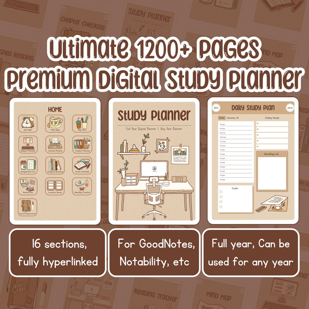 Premium Digital Student Planner Study Planner Exam Planner Hyperlinked ...
