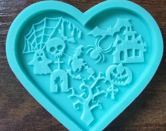 Moldes de silicona de Halloween, moldes de resina, molde de corazón de Halloween, molde de decoración de Halloween