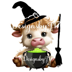 Halloween Highland Cow Png, Cauldron Png, Halloween Png, Highland Cow Png, Sublimation PNG