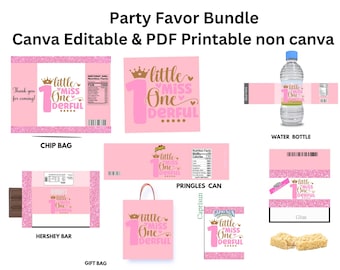 Little Miss One-derful verjaardagsfeestje printables/bewerkbare Canva Pro-sjablonen/1e verjaardagsfeestje gunsten/aangepaste gunsten/direct downloaden