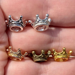 5pc 12mm Silver Gold Crown Spacer Beads // Rhinestone Spacer Beads