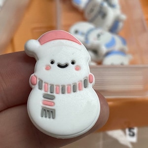 Pink Hat Snowman Silicone Focal Bead