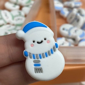 Dark Blue Hat Snowman Silicone Focal Bead