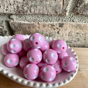 20mm Polka Dot Pink and White Acrylic Chunky Bubblegum Beads // Wholesale Beads