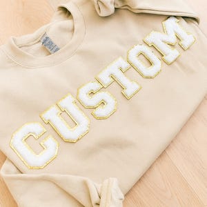 Custom shirt with chenille letter personalized sweatshirt varsity style lettering hoodie sorority tshirt matching group shirt oversized tee