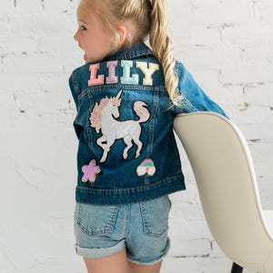 Personalized gift for little girl birthday present Big Sister reveal gift for first birthday personalized denim coat for kid unicorn jacket