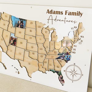 Photo travel map personalized usa trip picture keepsake 50 States Picture Display wood Memory Map custom family keepsake gift for travelers