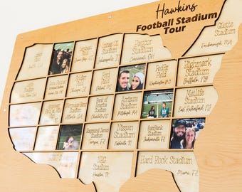 NFL stadium tracker personalized wood photo frame football map NFL team gift for football fan present for dad man cave custom decor
