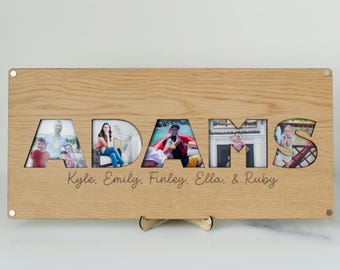 Last name sign personalized family photo frame custom wedding gift rustic home decor photo display for family Mother&#39;s Day gift