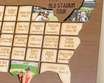 MLB stadium tracker personalized wood photo frame baseball map sport team gift for sports fan present for dad man cave custom decor