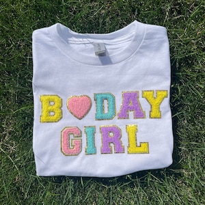 Birthday girl shirt kids birthday shirt for girl birthday party shirt for girls chenille birthday shirt kid custom chenille shirt colorful