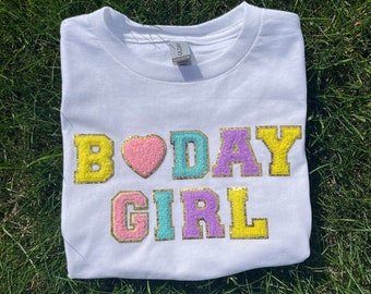 Birthday girl shirt kids birthday shirt for girl birthday party shirt for girls chenille birthday shirt kid custom chenille shirt colorful