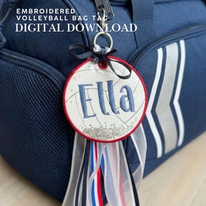 Volleyball Embroidery File | Sports Shaker Bag Tag Design | Team Bag Tag | Digital Download | Embroidery Pattern