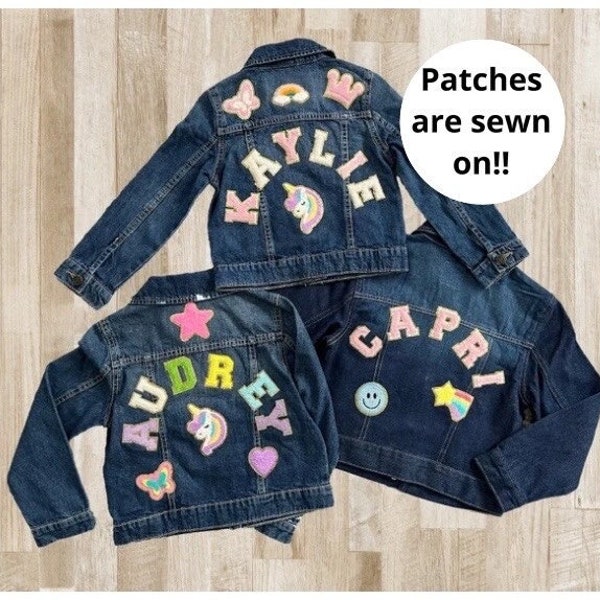 Jean jacket kids personalized denim jacket chenille patch jacket for kids birthday gift for girl Christmas gift Jean jacket with patches