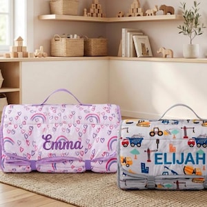 Embroidered Preschool Nap Mat | Personalized Daycare Bedding | Roll-Up Sleeping Bag | Custom Toddler Cot Cover