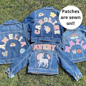 Jean jacket kids personalized denim jacket chenille patch jacket for kids birthday gift for girl coat with name Jean jacket with patches