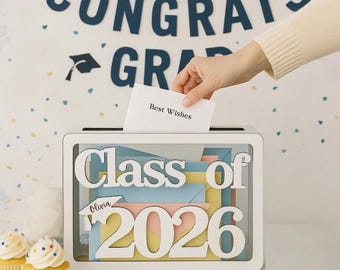 Graduation Card Box Class of 2026 grad party decor for graduation gift table decor personalized senior keepsake wood money holder