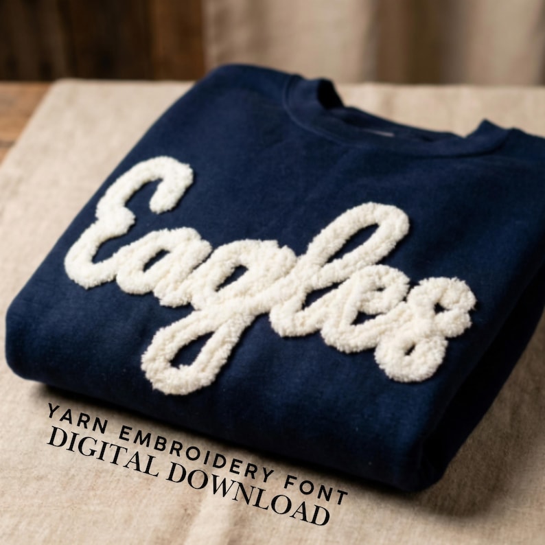 Chenille Yarn Embroidery Font, Plush Textured Alphabet 4 and 6in, PES and DST Digital Download image 1