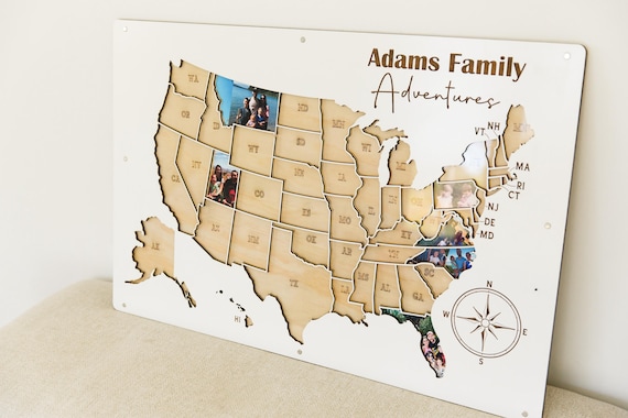 Photo travel map personalized usa trip picture keepsake 50 States Picture Display wood Memory Map custom family keepsake gift for travelers