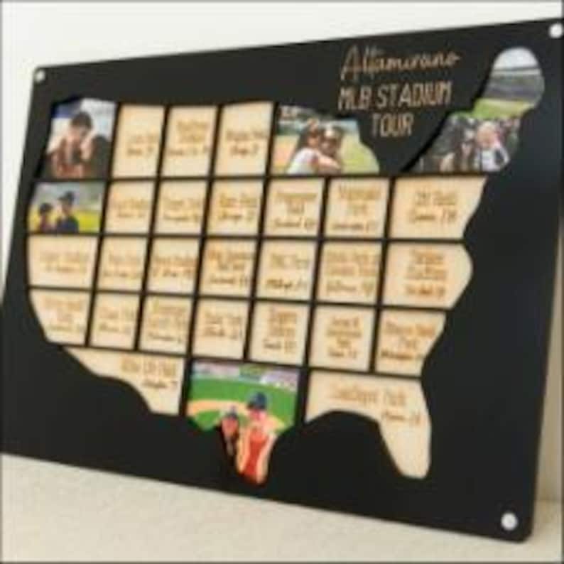 MLB stadium tracker personalized wood photo frame baseball map sport team gift for sports fan present for dad man cave custom decor image 8