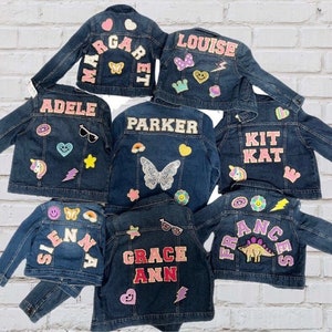 Jean jacket kids personalized denim jacket chenille patch jacket for kids birthday gift for girl coat with name Jean jacket with patches image 3