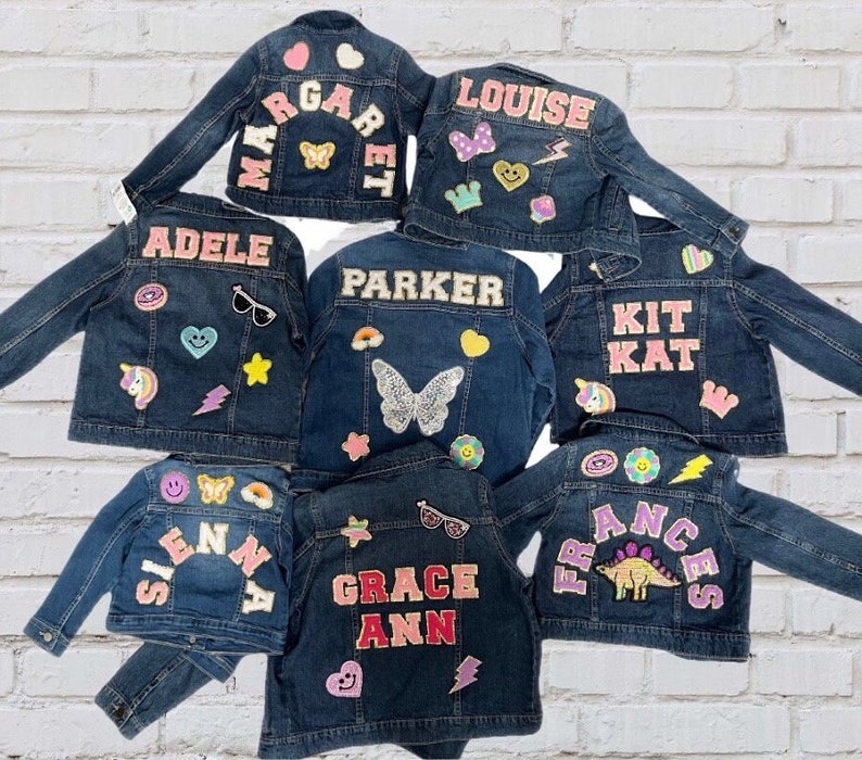 Jean jacket kids personalized denim jacket chenille patch jacket for kids birthday gift for girl coat with name Jean jacket with patches image 3