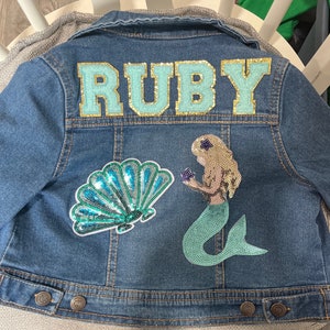 Jean jacket kids personalized denim jacket chenille patch jacket for kids birthday gift for girl coat with name Jean jacket with patches image 10