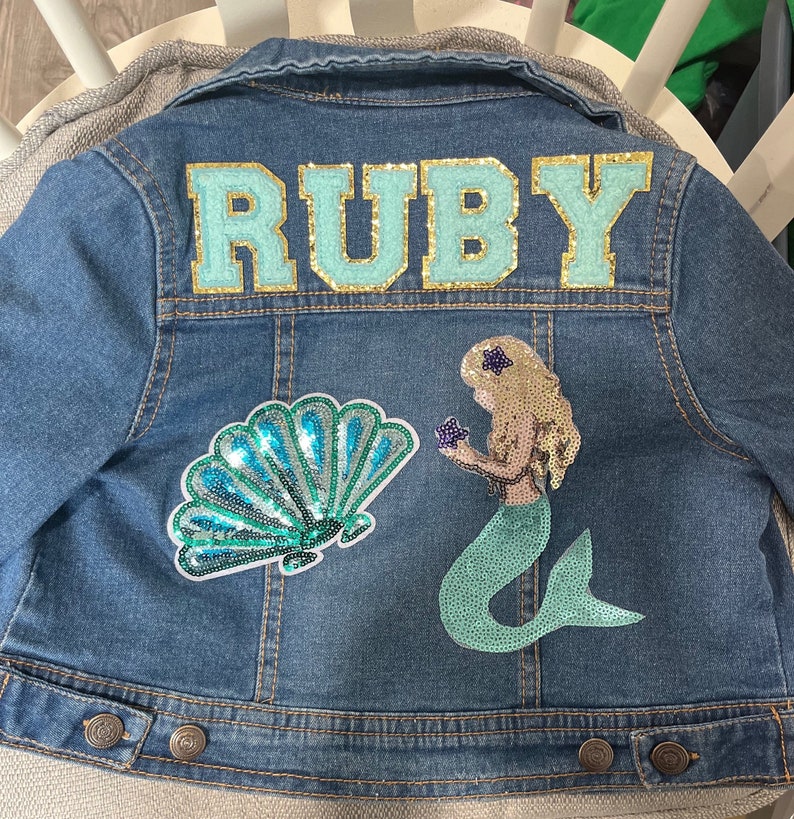 Jean jacket kids personalized denim jacket chenille patch jacket for kids birthday gift for girl coat with name Jean jacket with patches image 10