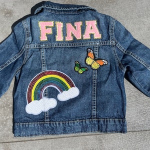 Jean jacket kids personalized denim jacket chenille patch jacket for kids birthday gift for girl coat with name Jean jacket with patches image 8