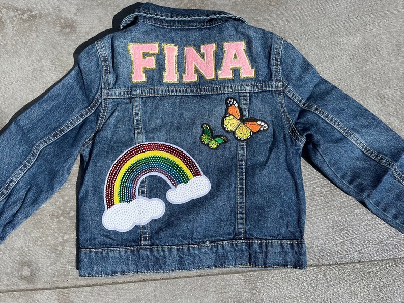 Jean jacket kids personalized denim jacket chenille patch jacket for kids birthday gift for girl coat with name Jean jacket with patches image 8