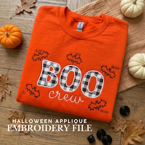 Personlig Halloween-broderidesign | Boo Crew-applikation | Familjematchande tröja | Anpassade namnfladdermöss | PES DST-filer