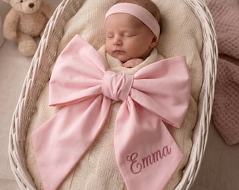 Personalized Newborn Bow Sash | Custom Name Bow | Hospital Coming Home Outfit | Baby Shower Gift | Newborn Photo Prop |