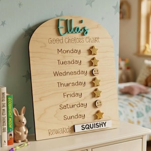 Personalized kids' behavior board with name, ADHD routine tracker, weekly reward system with stars for each day