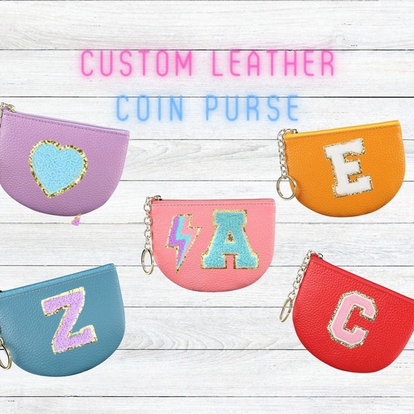 change purse chenille initial personalized coin purse with initial genuine leather coin purse Stoney clover dupe custom change purse