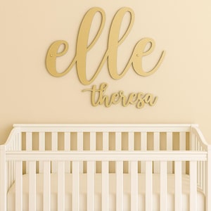 Prénom en or métallique, art mural pour chambre d'enfant, lettre flottante découpée pour chambre de tout-petit, décoration de salle de jeux bohème chic, style glam, initiale du signe de berceau