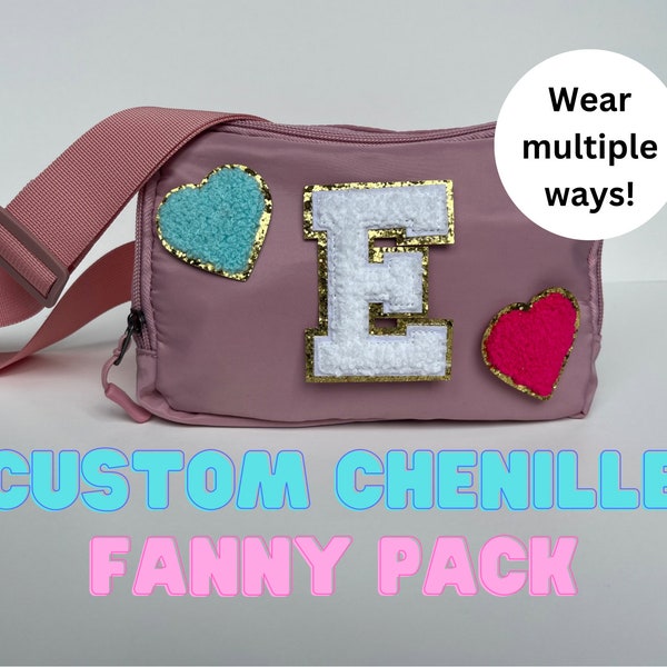 custom fanny pack with chenille patch personalized fanny pack custom shoulder bag with chenille letter mothers day gift for mom gift for her