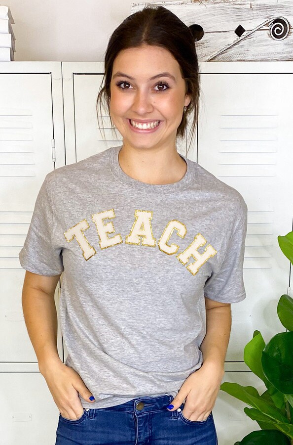 Teach Shirt With Chenille Letter Shirt for Teacher T Shirt - Etsy