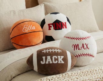 Personalized Sports Pillow, Custom Name Basketball Decor, Soccer lover gift, Football bedroom pillow, Baseball Cushion, Sport theme nursery
