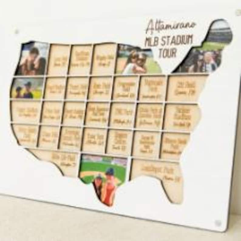 MLB stadium tracker personalized wood photo frame baseball map sport team gift for sports fan present for dad man cave custom decor image 5