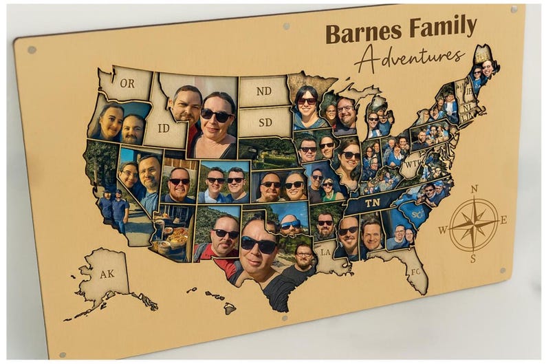 Photo travel map personalized usa trip picture keepsake 50 States Picture Display wood Memory Map custom family keepsake gift for travelers zdjęcie 14