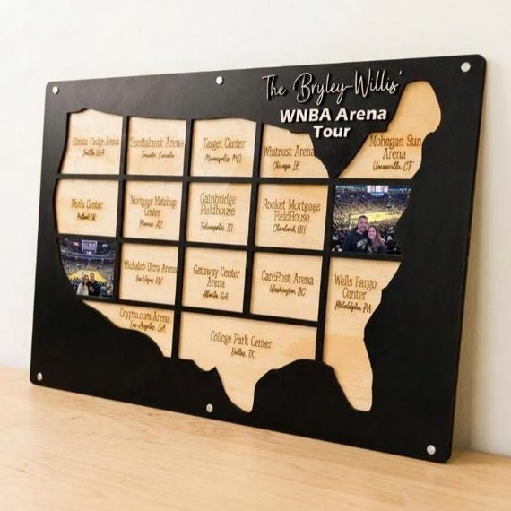 WNBA Arena Travel Map, Women’s Basketball Fan Gift, wood sports gift