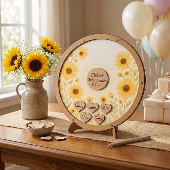 Sunflower Guest Book Alternative Bridal Shower rustic sunflower baby shower decoration personalized wood guest book sign floral theme