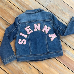 Jean jacket kids personalized denim jacket chenille patch jacket for kids birthday gift for girl coat with name Jean jacket with patches image 9