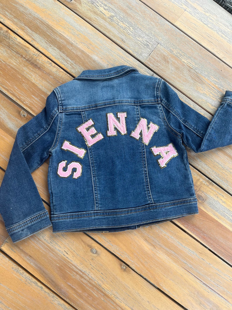 Jean jacket kids personalized denim jacket chenille patch jacket for kids birthday gift for girl coat with name Jean jacket with patches image 9