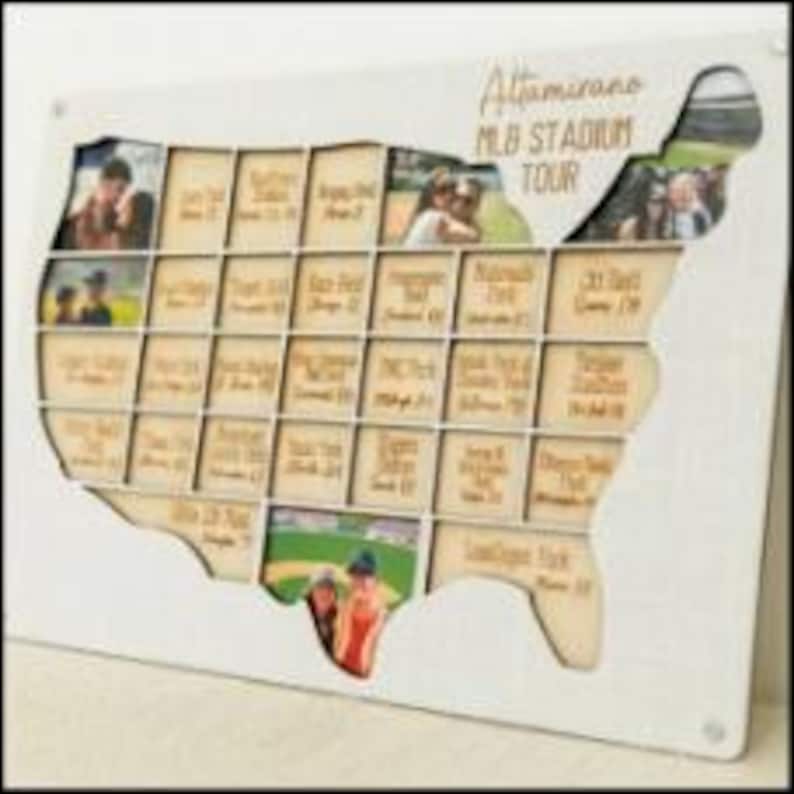MLB stadium tracker personalized wood photo frame baseball map sport team gift for sports fan present for dad man cave custom decor image 9