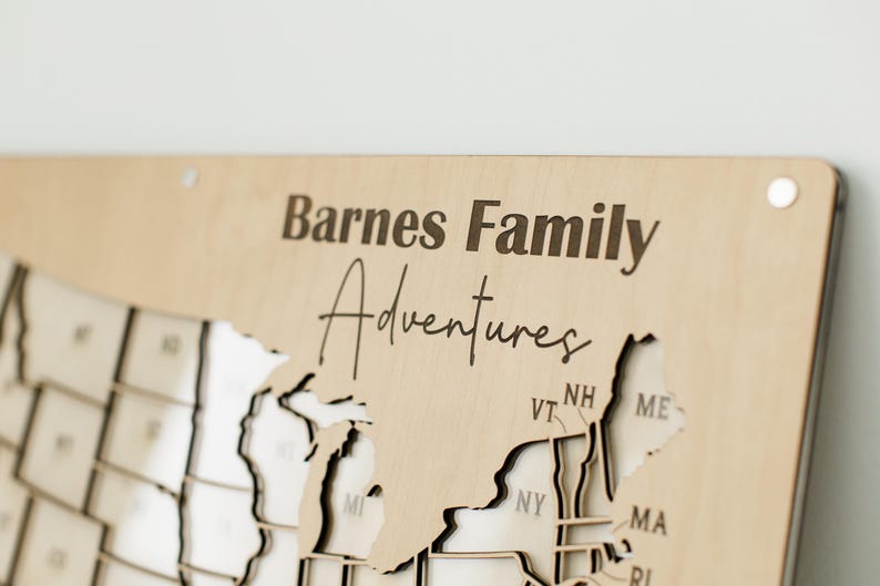 Photo travel map personalized usa trip picture keepsake 50 States Picture Display wood Memory Map custom family keepsake gift for travelers Natural